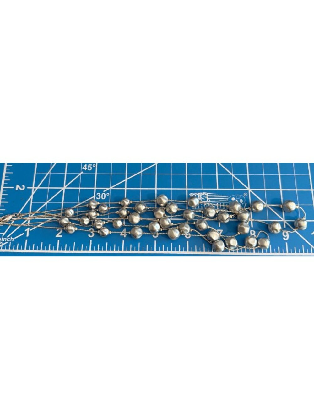 Vintage Silver Tone Multi Strand Necklace Gray Faux Pearl Stations Adj 19" - Picture 5 of 6